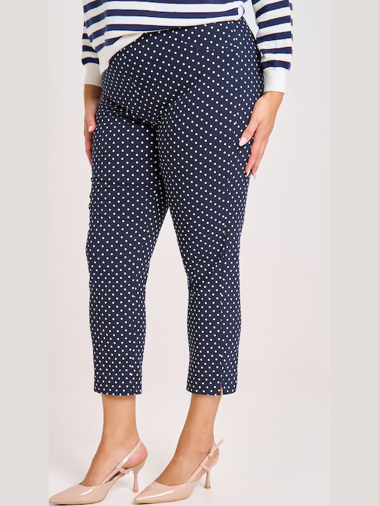 Women's Fabric Trousers with Elastic Slim Fit Blue