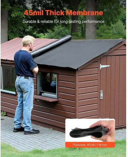 Vevor Roof Roll 10 X 15 Ft 3.05 X 4.57 M 45 Mil Epdm Rubber Roof Long Lifespan & Weather Resistant Withstands Harsh Temperatures Flexible & Easy Installation Roof Underlayment Rvs Roofs Ponds