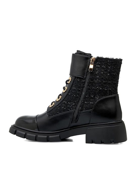 Leder Stiefeletten Damen Schwarz