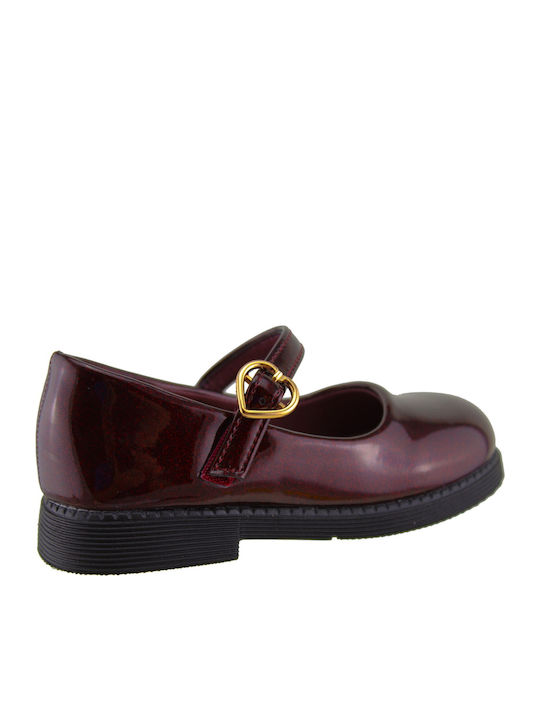 Kids Patent Leather Ballerinas with Adjustable Metal Clasp Burgundy