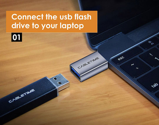 Cabletime Converter USB-C male to USB-A female Gray 1pcs 5210131038505-100