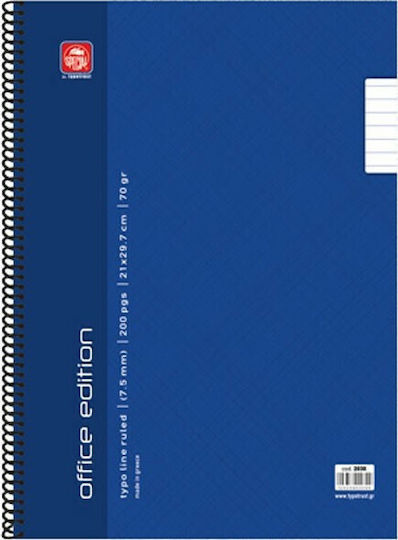 Typotrust Спирал Тетрадка На райета A4 100 Листа Office Edition Син 1бр