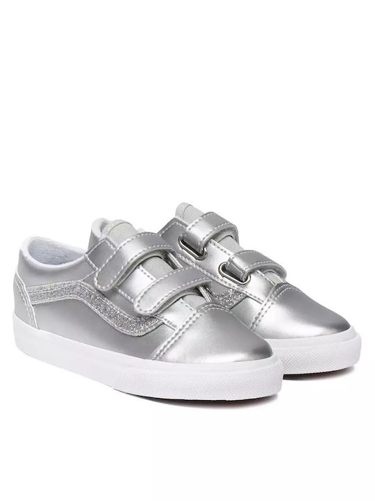 Old Skool V Kids Sneakers With Hoop & Loop Closure Silver