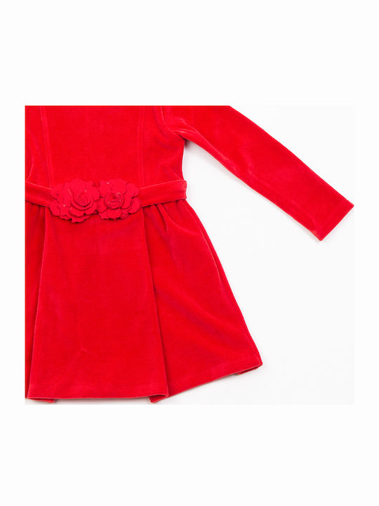 Kinderkleid Langärmelig Samt Red