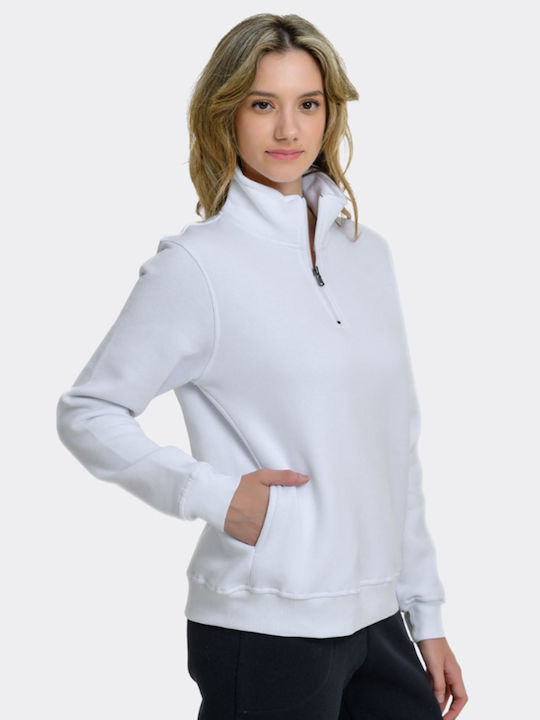 Χειμερινή Γυναικεία Fleece Μπλούζα με Φερμουάρ Λευκό