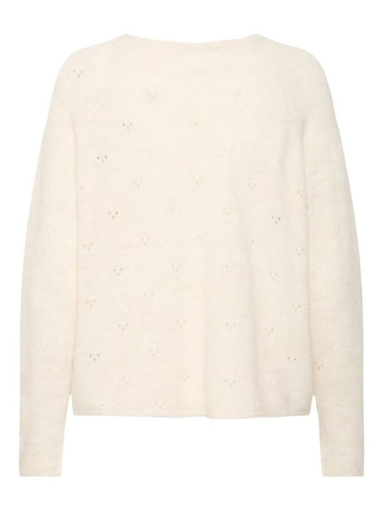 Women's Long Sleeve Sweater with V Neckline Ecru