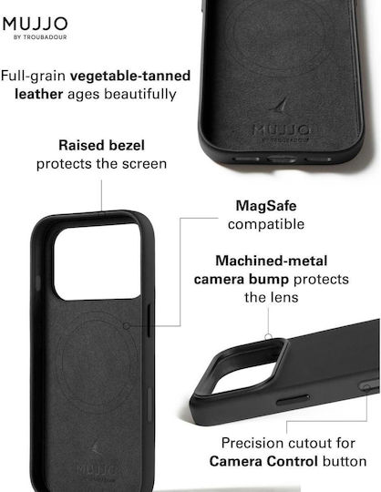 Mujjo Back Cover Δερμάτινο 1mm Μαύρο (iPhone 17 Pro)