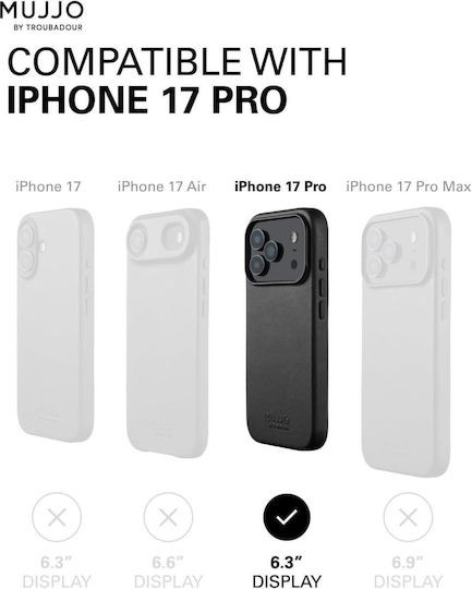 Mujjo Back Cover Δερμάτινο 1mm Μαύρο (iPhone 17 Pro)