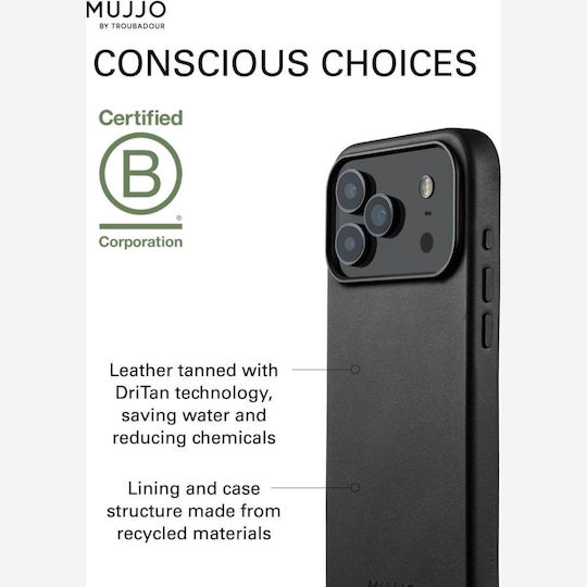 Mujjo Umschlag Rückseite Leder 1mm Schwarz (iPhone 17 Pro Max)