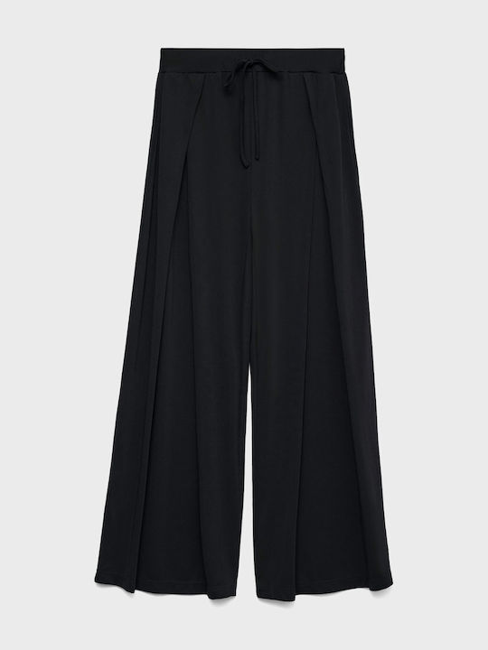 Damen Hoch tailliert Stoff Hose in Weitem Schnitt Black