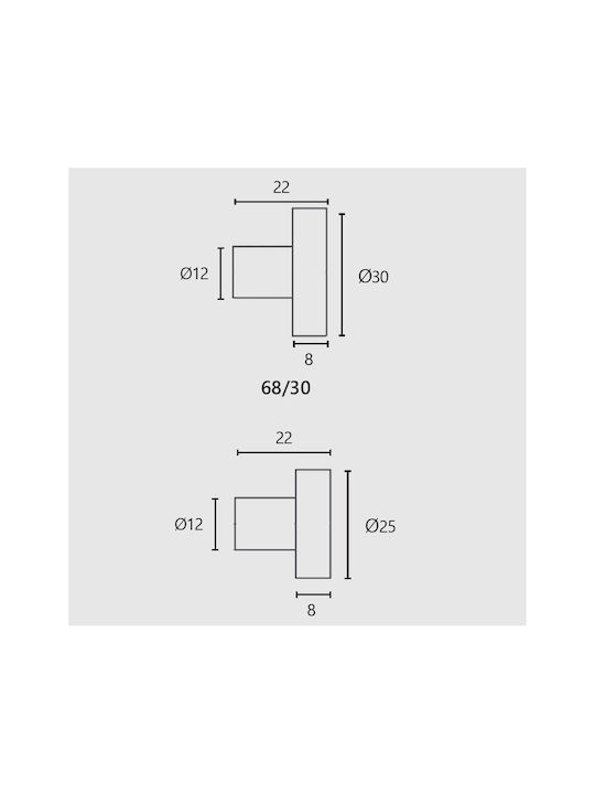 Zogometal No68 Πόμολο Επίπλου από Μέταλλο Λευκό Φ30mm 67435