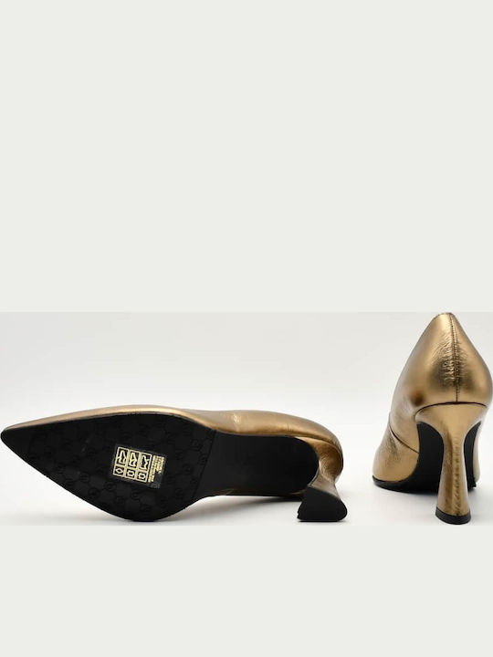 Leather Stiletto Gold High Heels