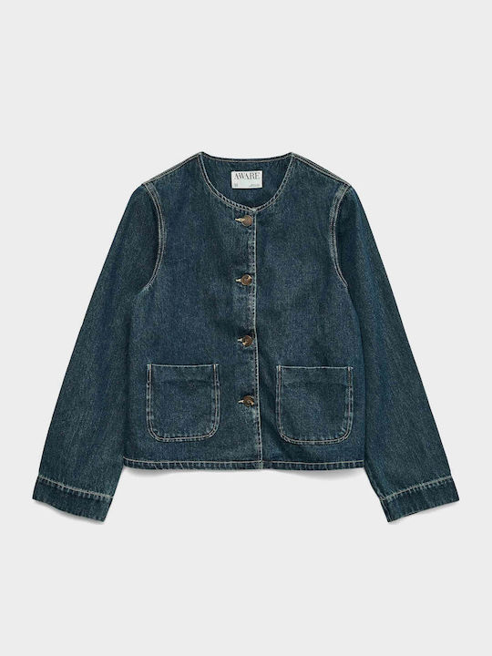 Κοντό Γυναικείο Τζιν Μπουφάν Dark Aged Denim
