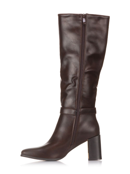 Synthetic Leather Women's Boots with Zipper Brown