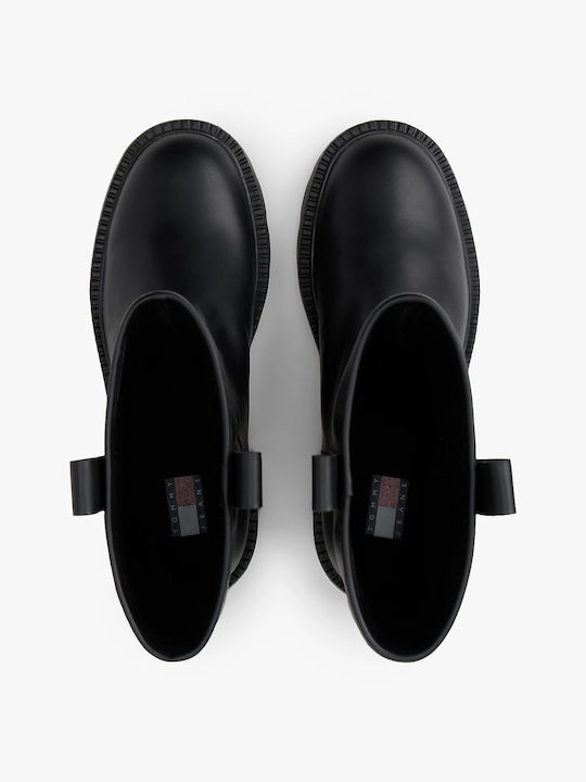 Leather Women's Ankle Boots with Medium Heel Black