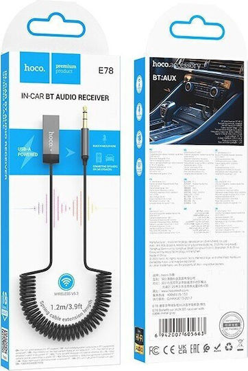Bluetooth Audio Receiver Benefit V5.3 USB 3.5mm Built-in Microphone Spiral Cable Up to 120cm Hoco E78
