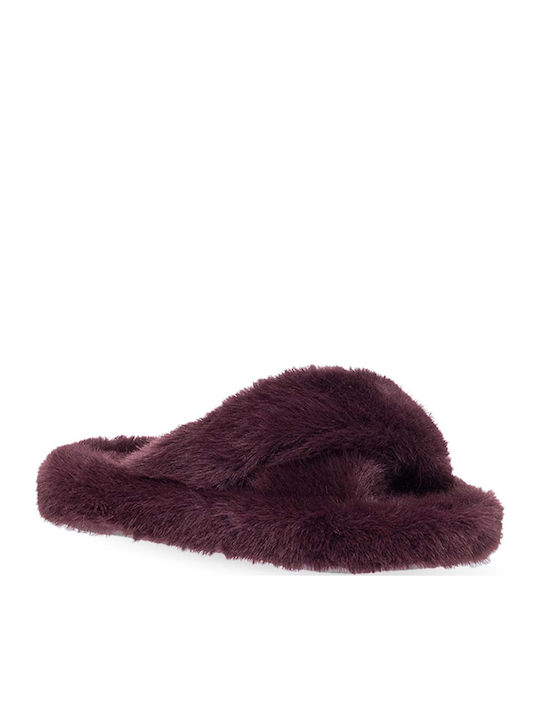 Winter Women's Slippers with Fur Burgundy