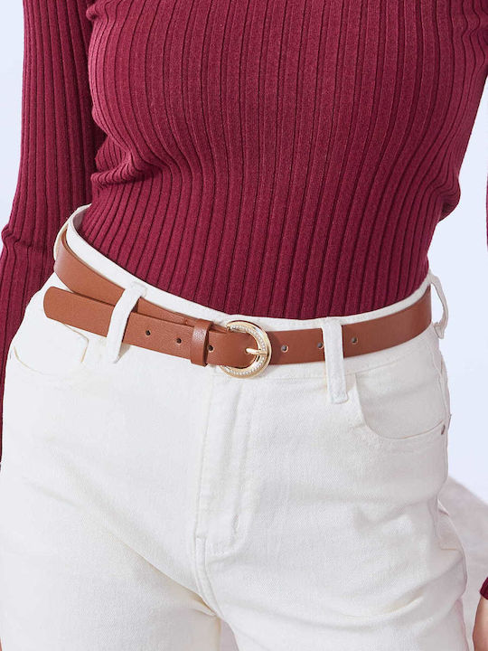 Celestino Women's Belt Leatherette Strass on the Buckle Tabac Brown