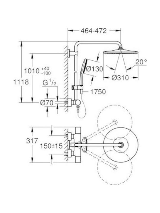 Grohe Στήλη Ντουζ με Μπαταρία Ασημί Grohe Στήλη Ντουζ με Μπαταρία Ασημί