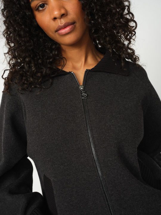 Gestrickte Damen Strickjacke mit Reissverschluss Grau