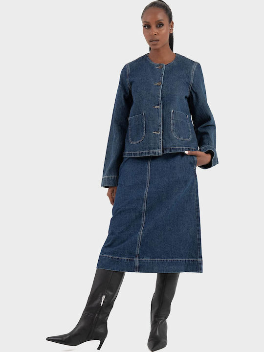 High-waisted Midi Skirt Dark Aged Denim