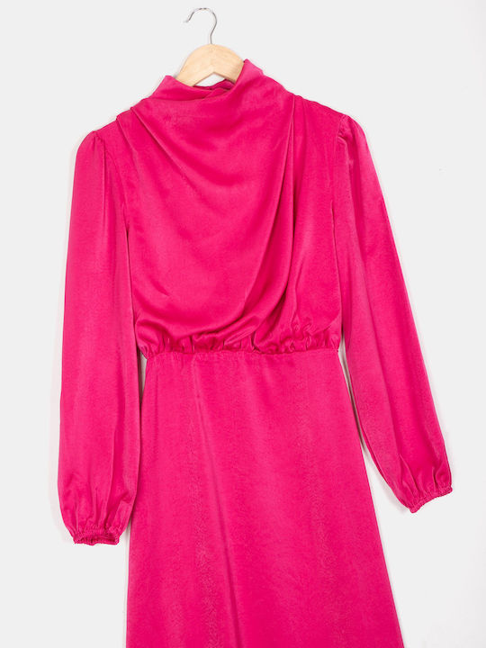 Long Sleeve Midi Fuchsia Dress Fuchsia