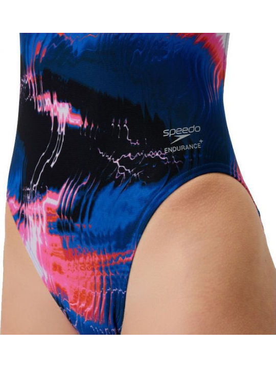 Speedo Printed Turnback Γυναικείο Αγωνιστικό Ολόσωμο Μαγιό Κολύμβησης Μπλε