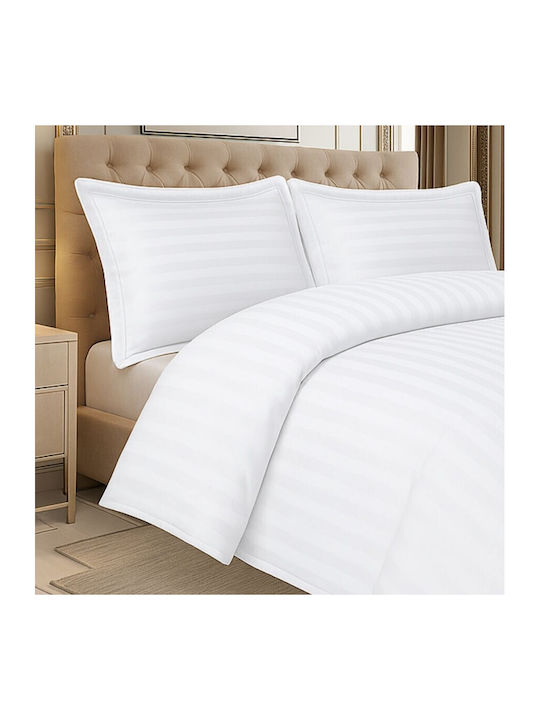 DeLuxe Pucioasa Set Husă de Pilotă Bumbac Semi-dublă cu Față de Pernă & 1 Cearsaf 180x220 Alb