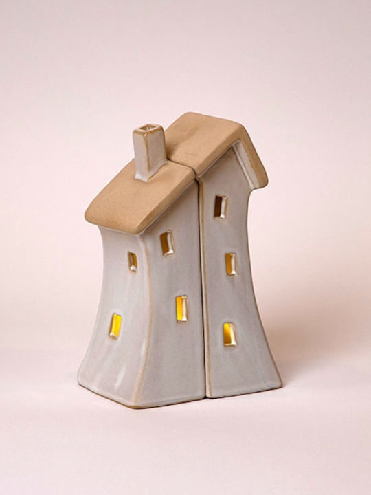 Eurolamp Ceramic Houses Window Heart Illuminated Off White 11x7x16.7cm Eurolamp