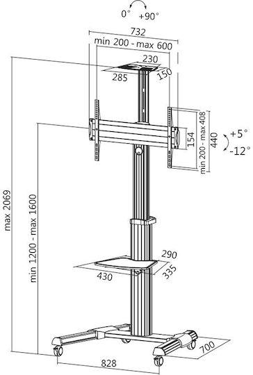 LogiLink Βάση Δαπέδου Οθόνης έως 70" με Ροδάκια Ασημί (BP0025)