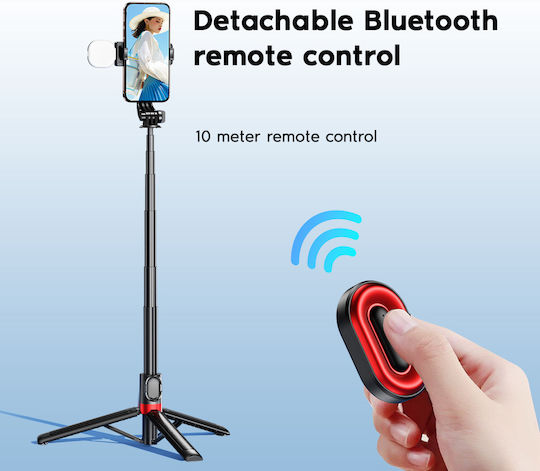 Remax P60 Selfie Stick Ενσωματωμένο Φως Bluetooth Remote Controller Μαύρο
