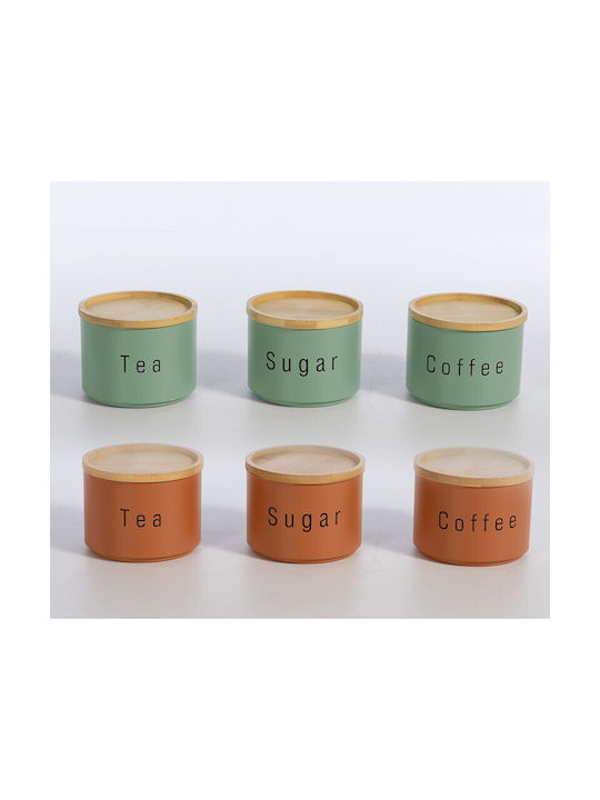 Nef-Nef Homeware Kaffee-Tee-Zucker Set 3 Stück Lebensmittelgläser für Kaffee / Tee / Zucker mit Metallischem Deckel Orange 12x8,8x12cm