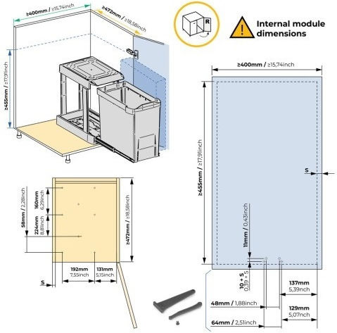 Sliding Container Automatic Opening Emuca 8906923 Anthracite 30l