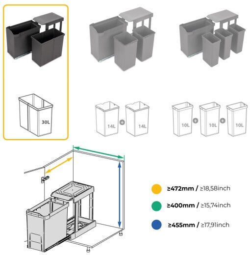 Sliding Container Automatic Opening Emuca 8906923 Anthracite 30l