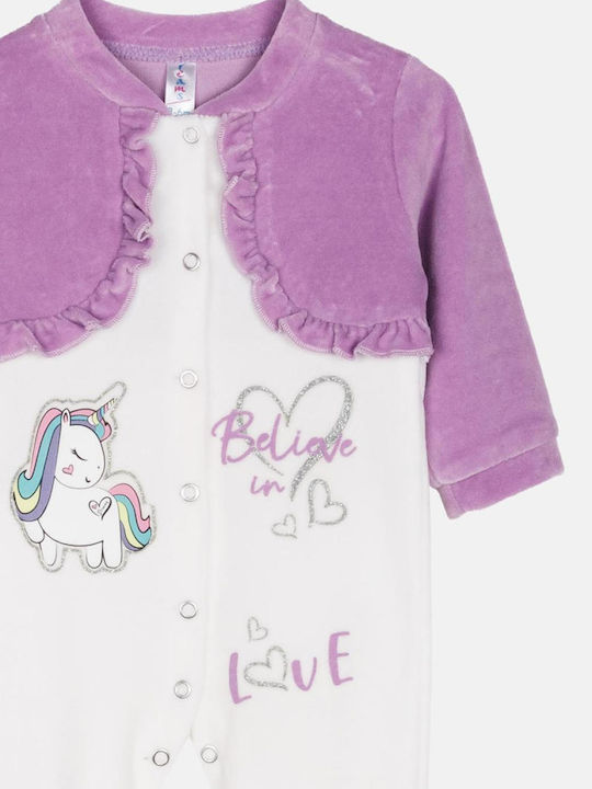 Joyce Baby Bodysuit Long-Sleeved Velvet White-lilac