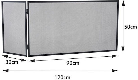Home & Camp HCFT4346 Metallic Fireplace Screen with 2 Panels 90x30x50cm Black