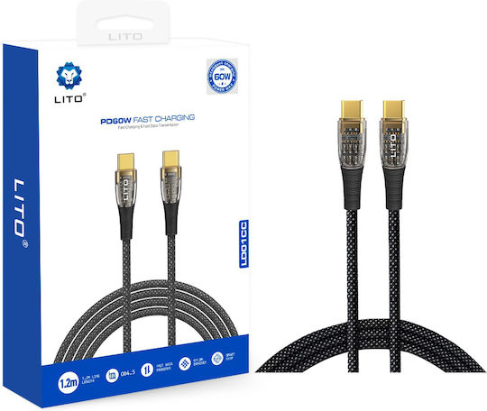 Lito Geflochten USB 2.0 Kabel USB-C männlich - USB-C 60W Gold 1.2m