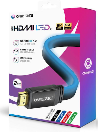 Oniverse Cabluri HDMI 2.1 Ultra High Speed 48Gbps 4K 120Hz HDR VRR Flat HDMI de Sex Masculin - HDMI de Sex Masculin 2m Albastru