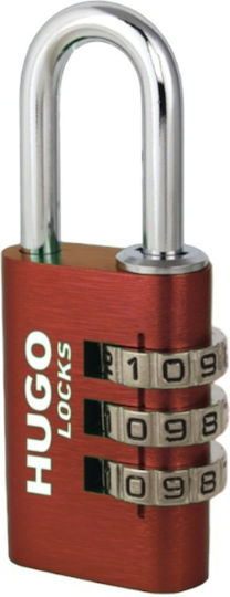 Hugo Locks PA30 Aluminum Padlock Brass Combination Red 30mm Red 1pcs