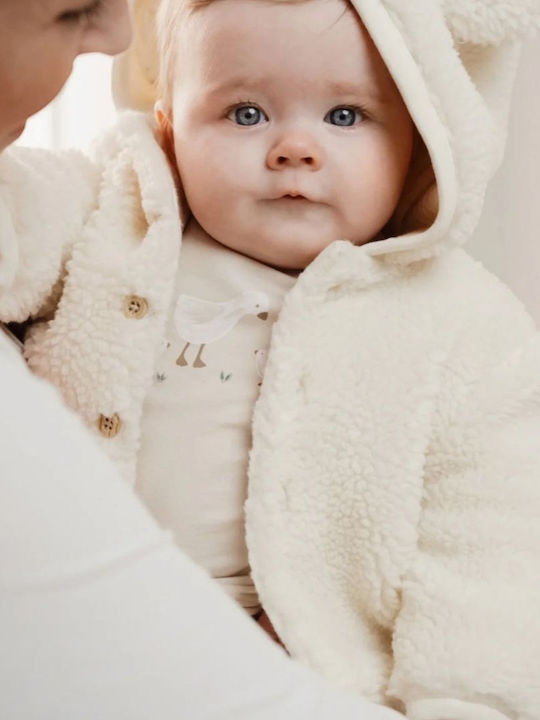 Παιδική Ζακέτα Βαμβακερή με Κουκούλα Off-white Teddy
