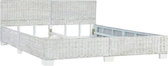 Κρεβάτι King Size για Στρώμα 180x200cm & Φυσικό Ρατάν Γκρι