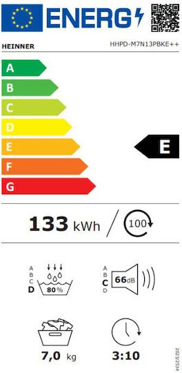 Heinner HHPD-M7N13PBKE++ Tumble Dryer 7kg with Heat Pump