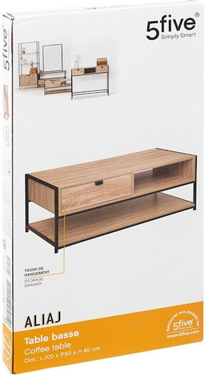Rectangular Central Coffee Table Aliaj Wooden with Drawers Beige W100xL40xH50cm