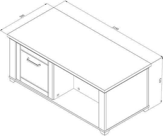 Masa Centrală Rectangulară Valencia Din Lemn Cu Sertare Albă / Artisan Oak L115xL55xÎ47.5cm