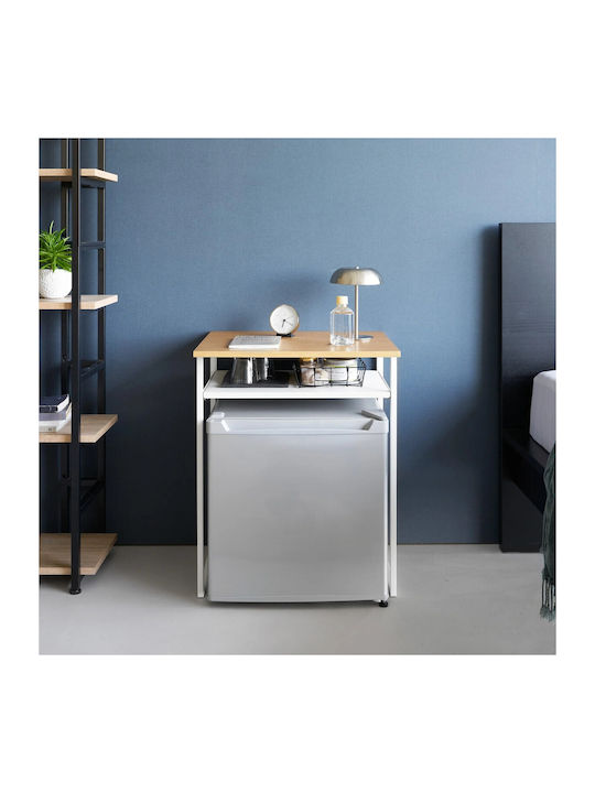 Rectangular Side Table Metal White/natural L53xW45.2xH66cm.
