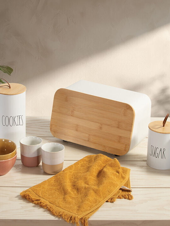 Nef-Nef Homeware Καλάθι Ψωμιού με Καπάκι Μεταλλικό Λευκό 34.5x19x17cm