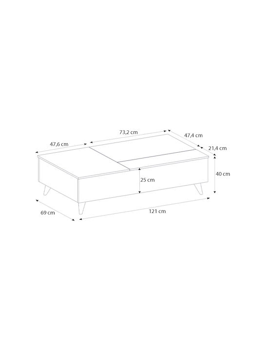 Rectangular Central Coffee Table Roy Wooden with Lifting Mechanism Brown W121xL69xH40cm