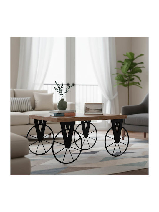 Rectangular Central Coffee Table Bike Wooden with Wheels Black-Walnut L85xW55xH41cm