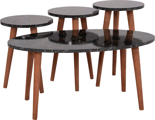 Ovales Zentral Kaffeetisch Vital Holz Schwarz Marmor-Kirschbaum 90x50x42cm