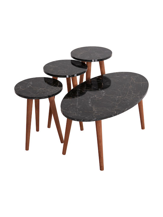 Oval Central Coffee Table Vital Wooden Black Marble-Walnut W90xD50xH42cm